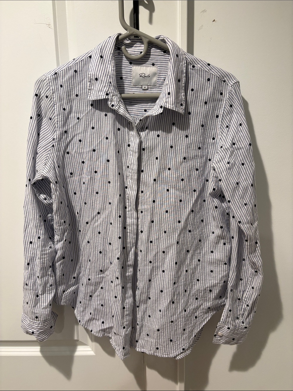 Rails women’s White Striped Shirt with Navy Dot Print